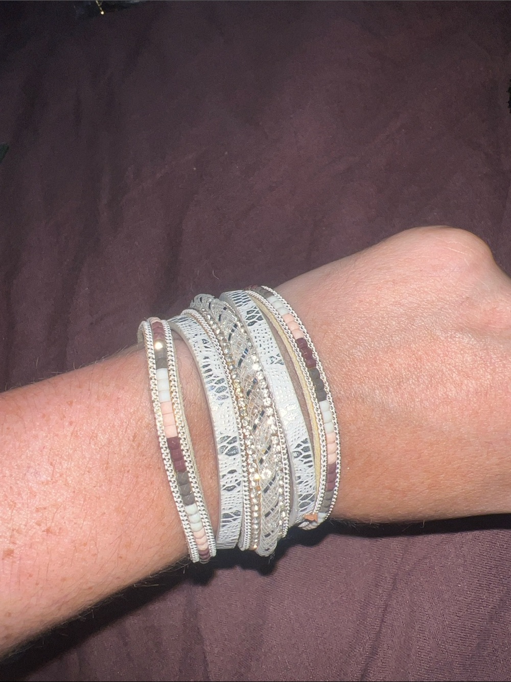 Multi-Strand Pink and White Wrapped Bracelet
